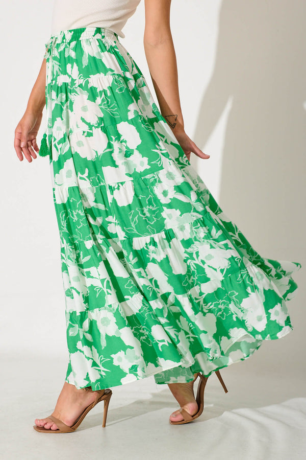 Brice Maxi Skirt In Green With White Floral St Frock