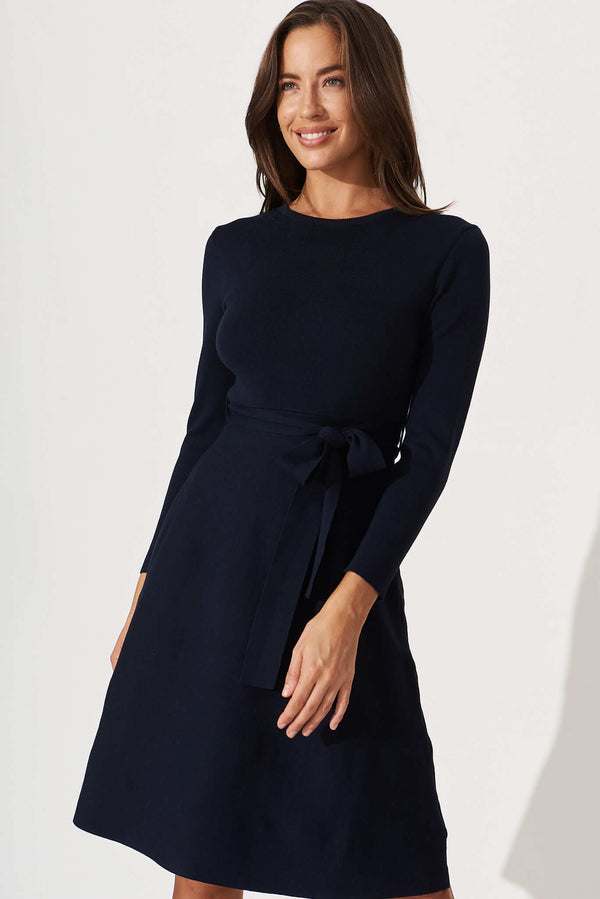 Bensaidy Midi Knit Dress In Navy – St Frock