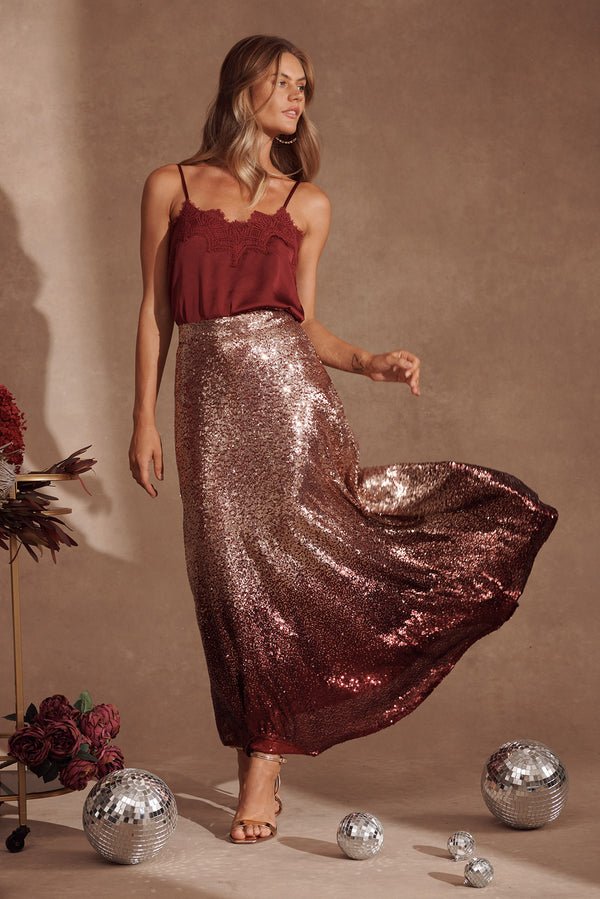 Gold sequin maxi outlet skirt