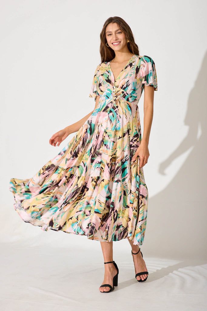 Nevada Maxi Dress In Multi Brushstroke Print