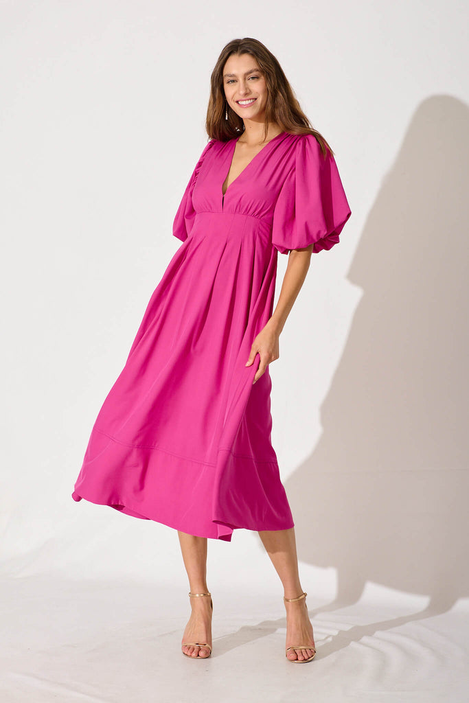 Daydreamer Midi Dress In Magenta - full length