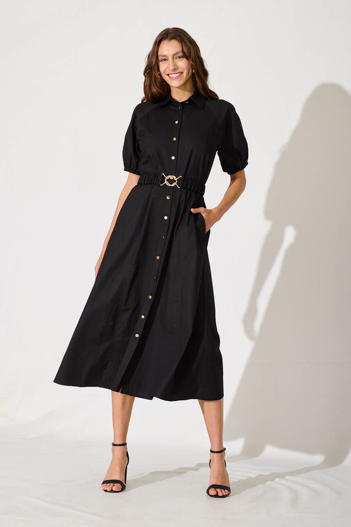 Lydon Midi Dress In Black Cotton - full length