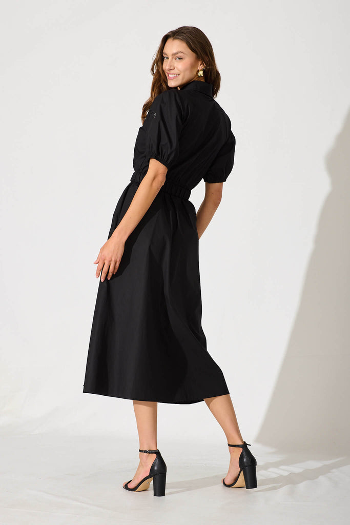 Lydon Midi Dress In Black Cotton - back