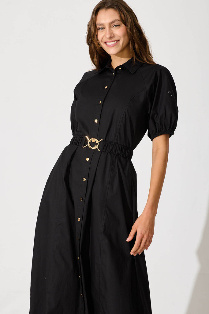 Lydon Midi Dress In Black Cotton - front