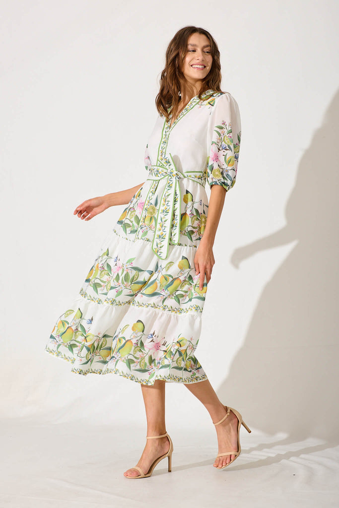 Pambula Maxi Dress In White With Yellow Print - side