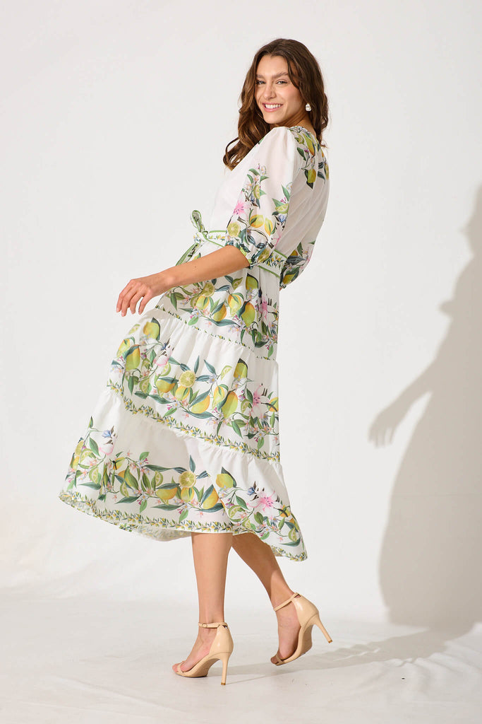 Pambula Maxi Dress In White With Yellow Print - back