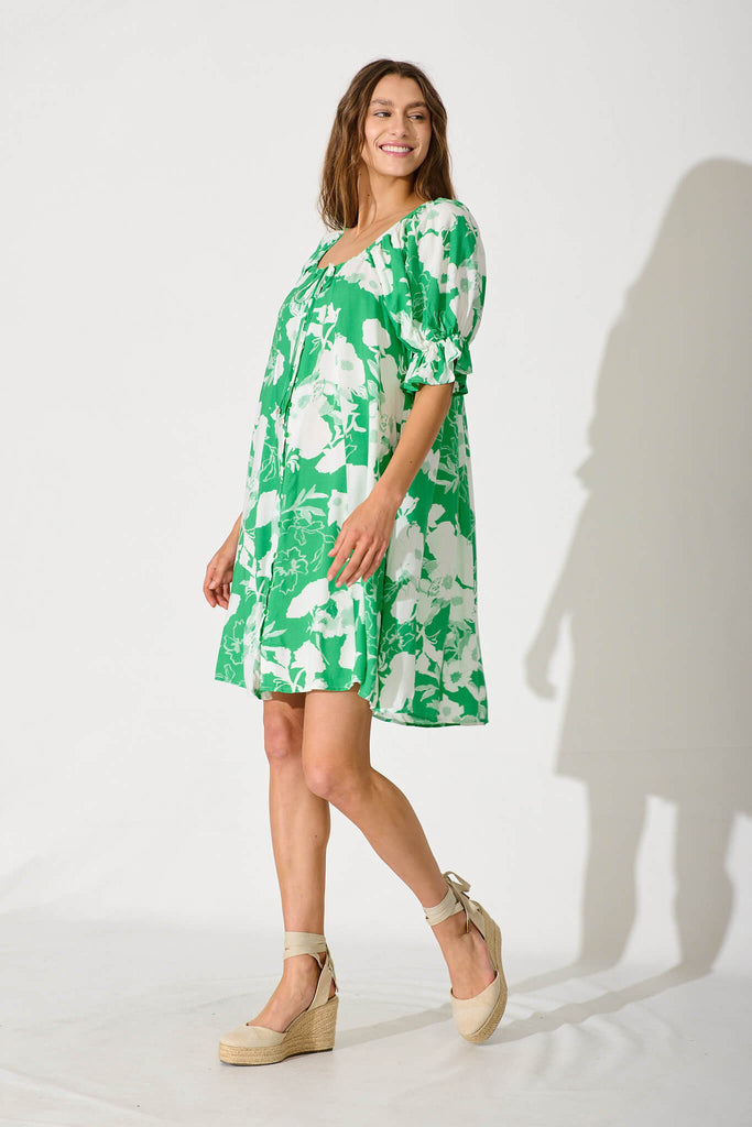 Lucius Dress In Green With White Floral - side