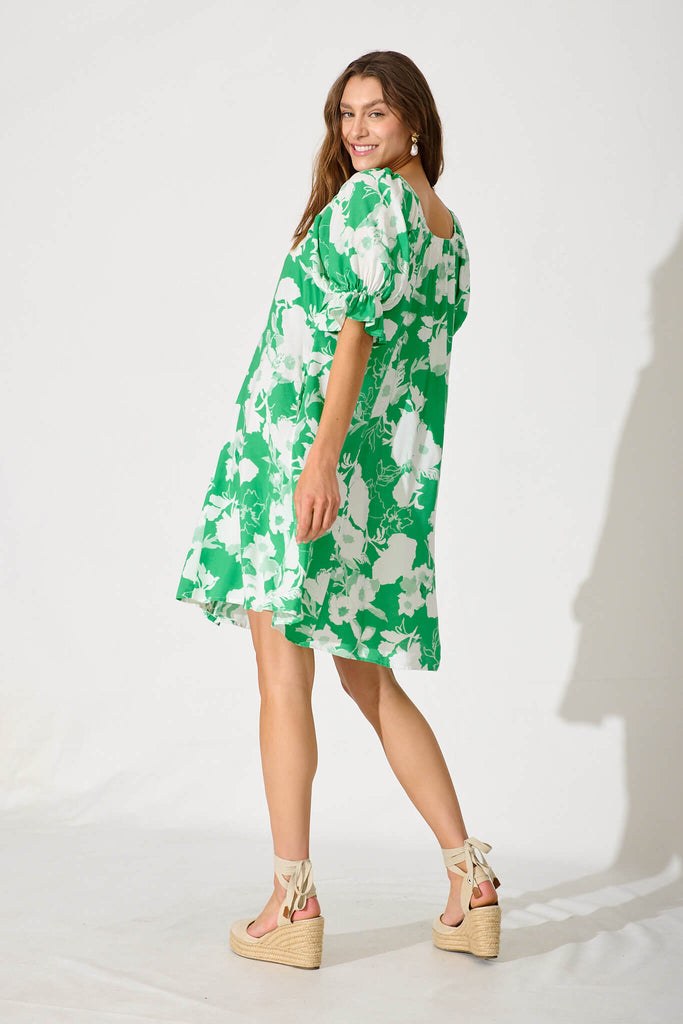 Lucius Dress In Green With White Floral - back