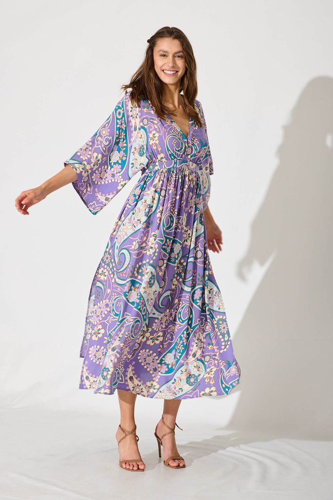 Break Free Maxi Dress In Purple With Blue Paisley Print