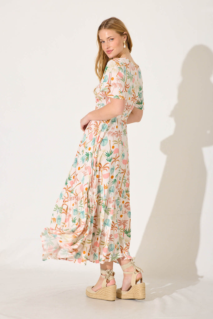 Nevada Maxi Dress In Multi Palm Print - back