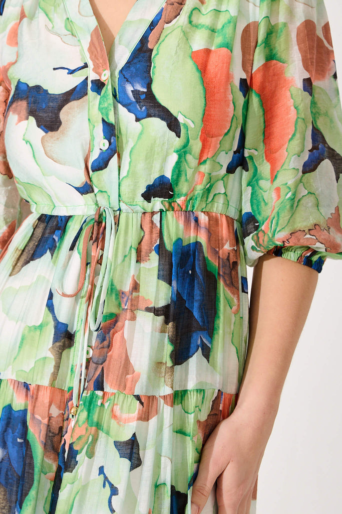 Messina Midi Dress In Green With Multi Print - detail