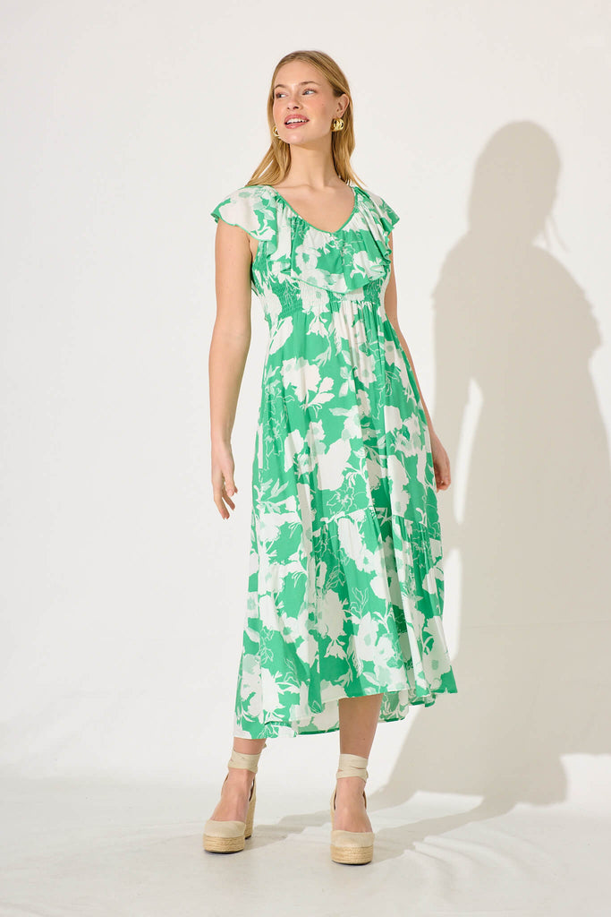 Mireille Maxi Dress In Green With White Floral