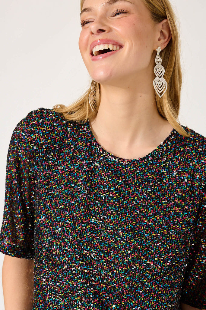 Its Me Dress In Black Multi Sequin - detail