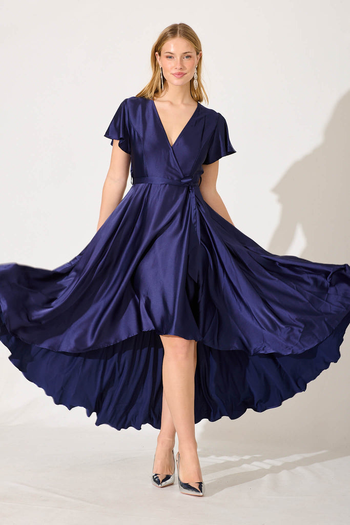 Loulou Maxi Dress In Navy Satin