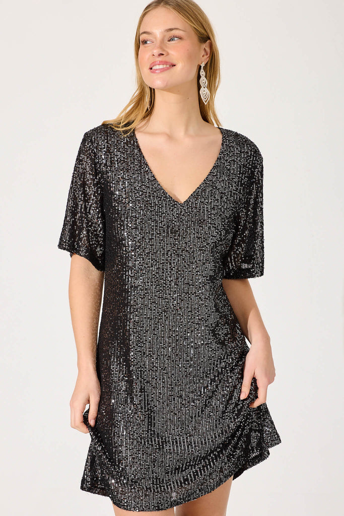 Its You Dress In Pewter Sequin - front