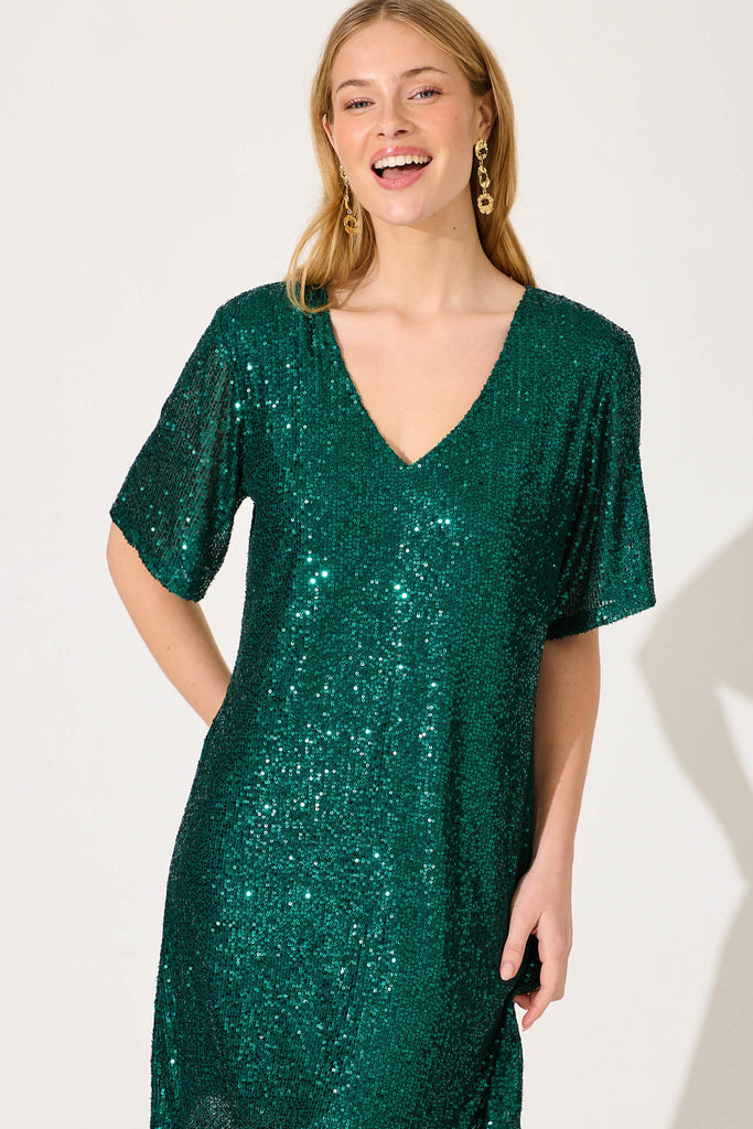 Its You Dress In Emerald Green Sequin - front