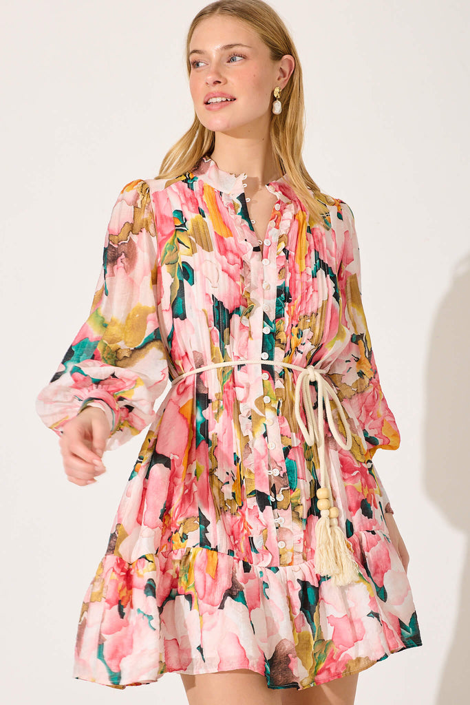 Sassari Dress In Pink Multi Floral - front