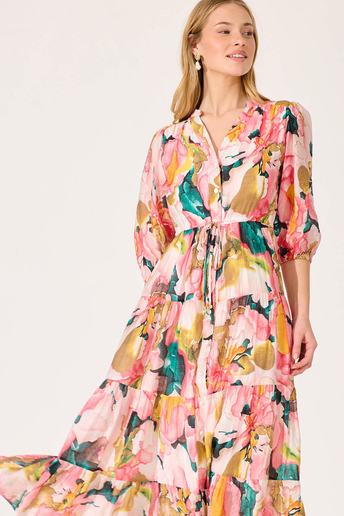 Messina Midi Dress In Pink Multi Print - front