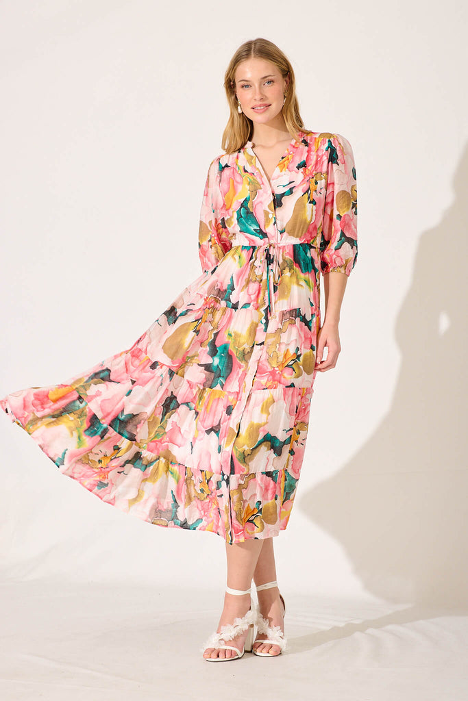 Messina Midi Dress In Pink Multi Print - full length