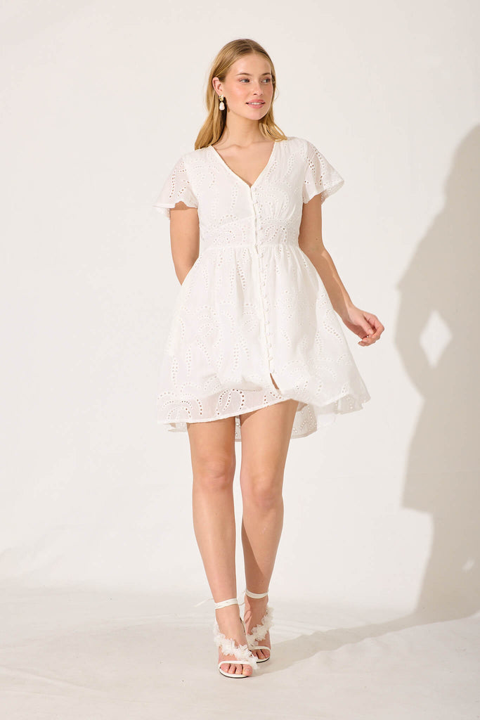 Aurelia Dress In White Cotton Broderie