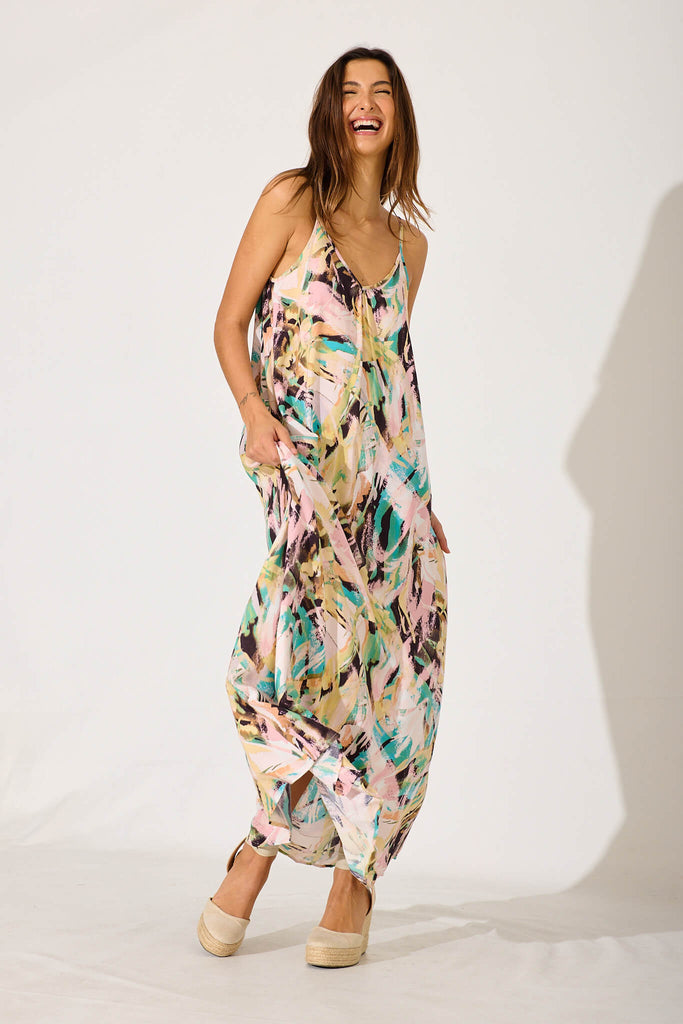 No Scrubs Maxi Dress In Multi Brushstroke Print