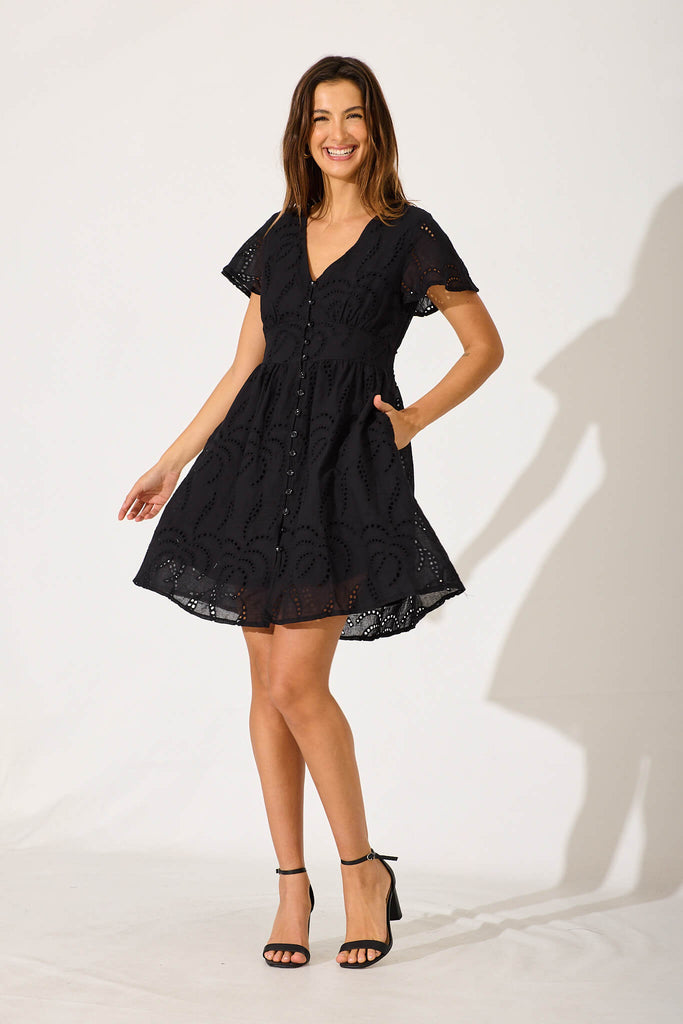 Aurelia Dress In Black Cotton Broderie