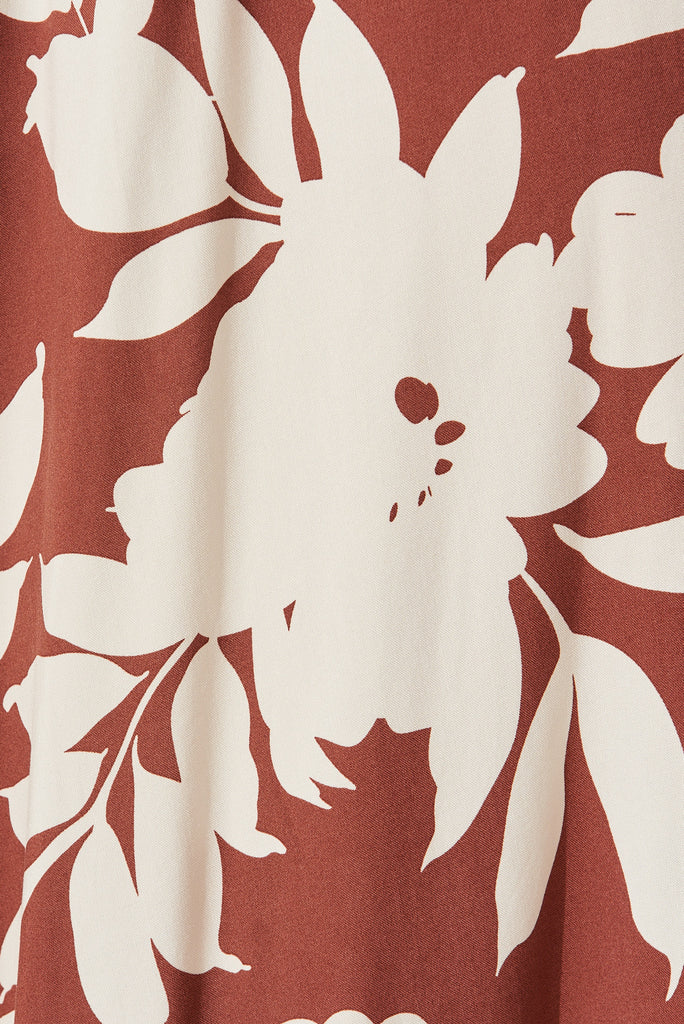 Neroli Midi Shirt Dress In Rust Leaf Print - fabric