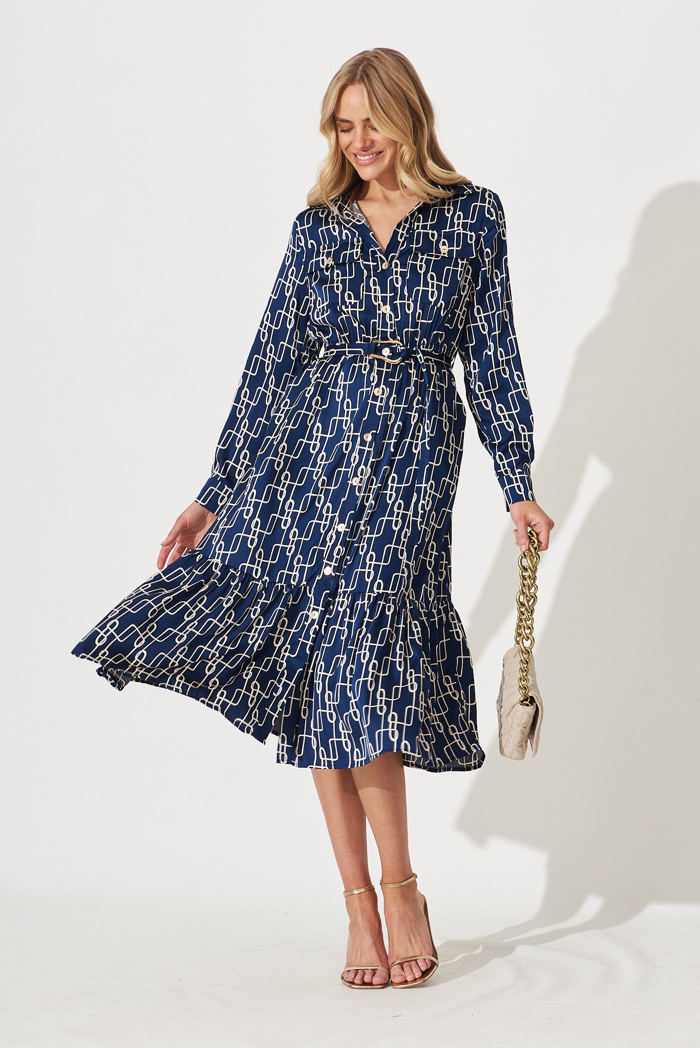 Floral Chain Tiered Shirtdress