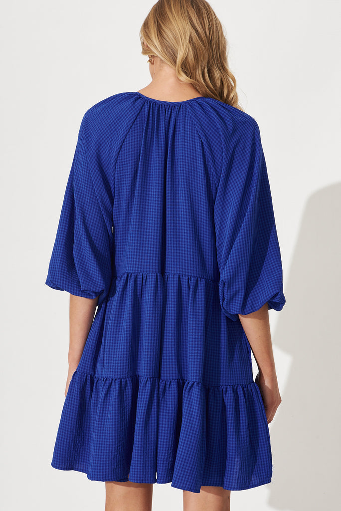 Candour Smock Dress In Cobalt Blue Gingham - back