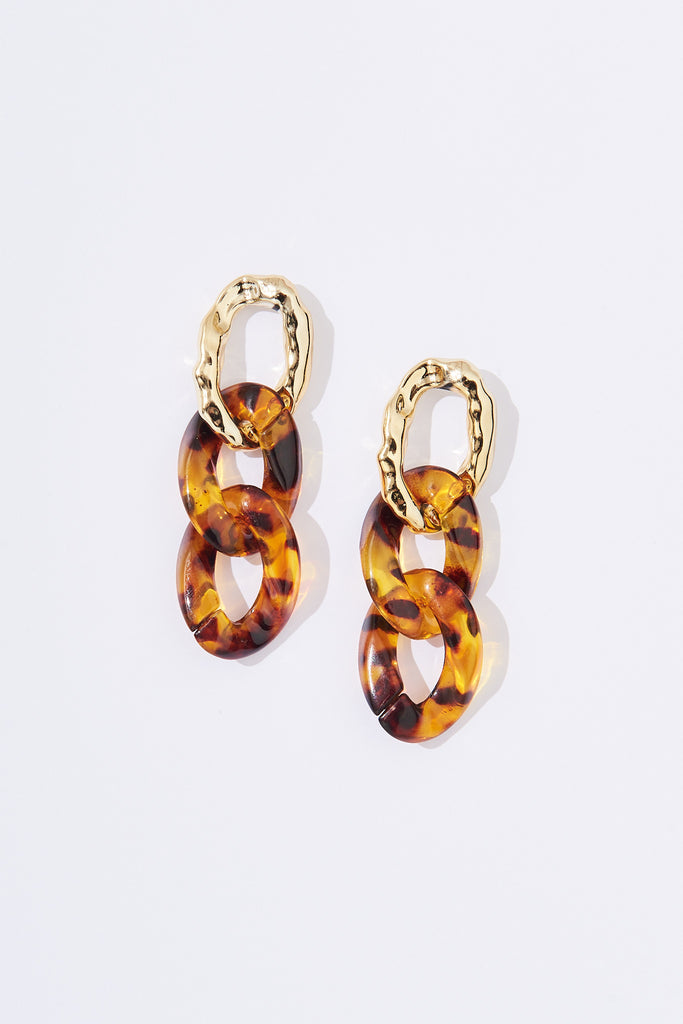 August + Delilah Karlin Drop Earrings In Brown And Gold - flatlay