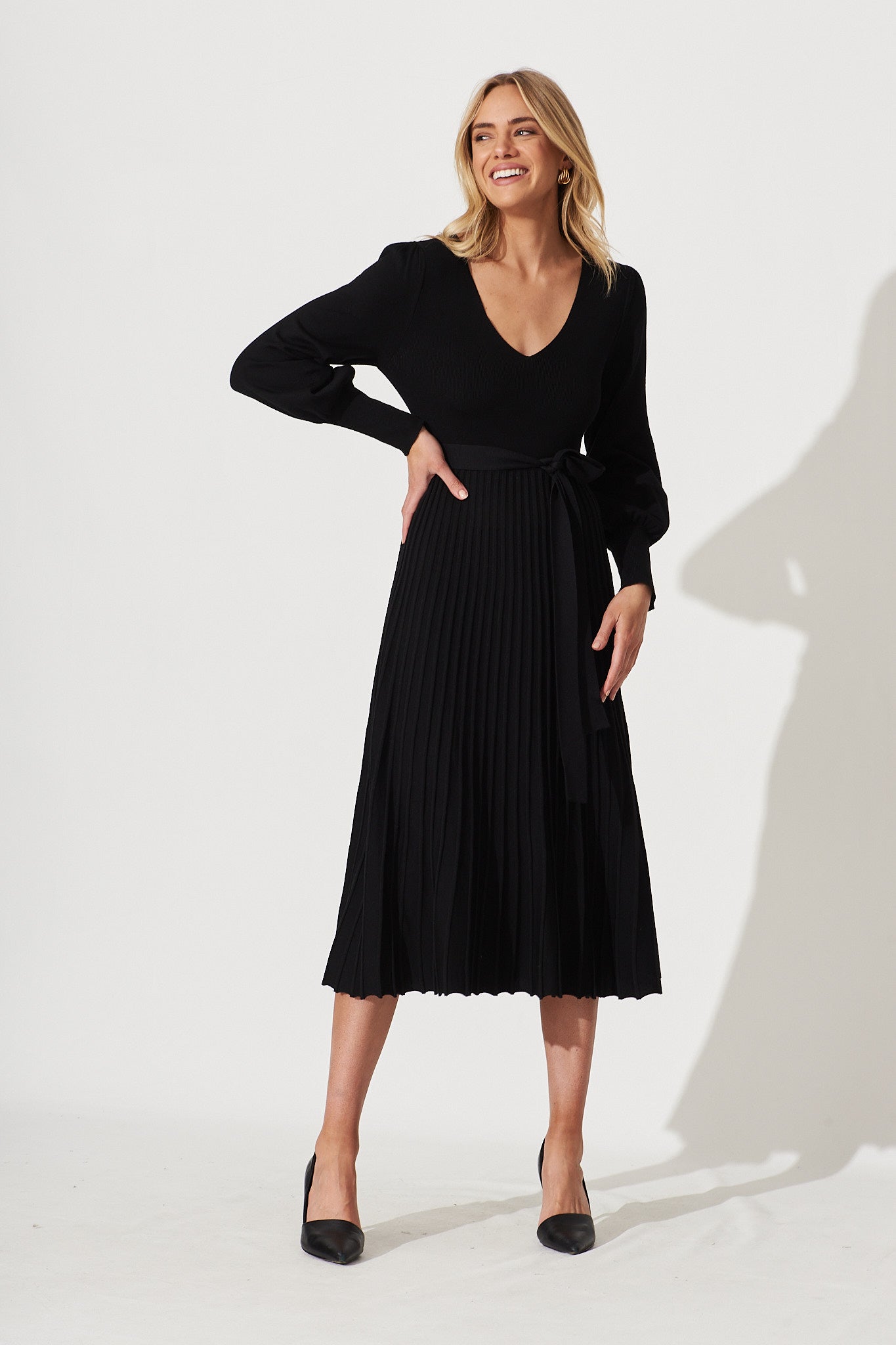 Albi Midi Knit Dress In Black Cotton Blend – St Frock