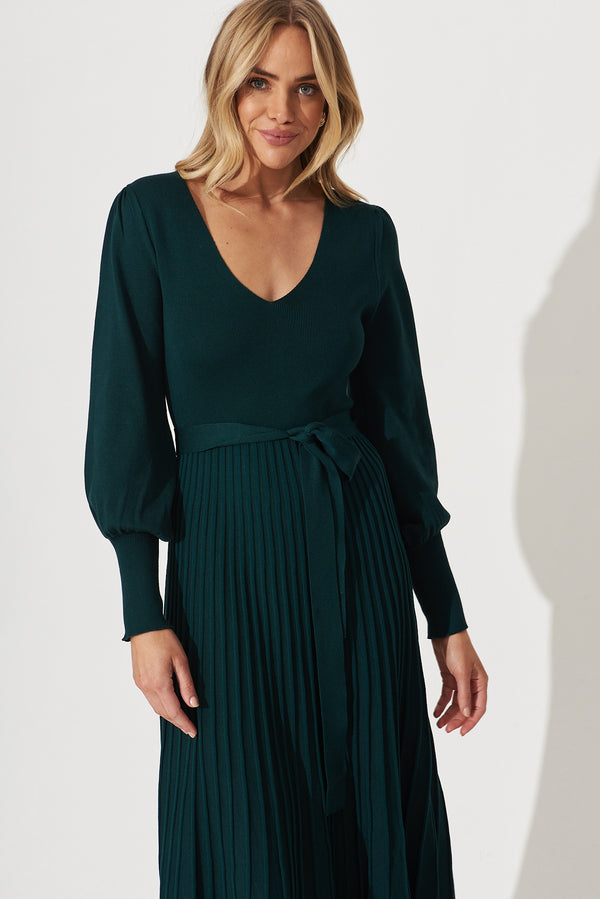 Albi Midi Knit Dress In Emerald Cotton Blend – St Frock