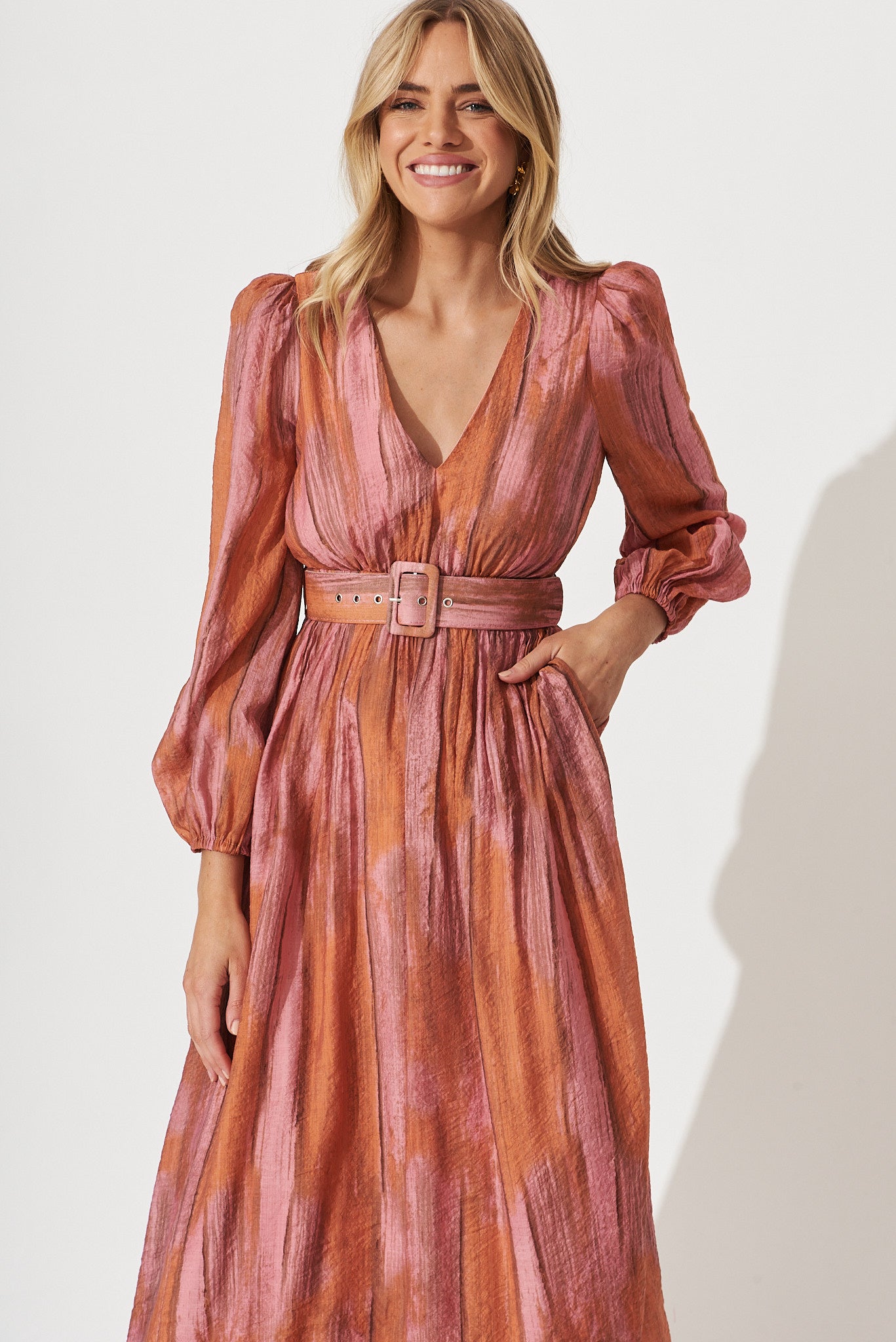 Vichy Midi Dress In Pink With Rust Print – St Frock