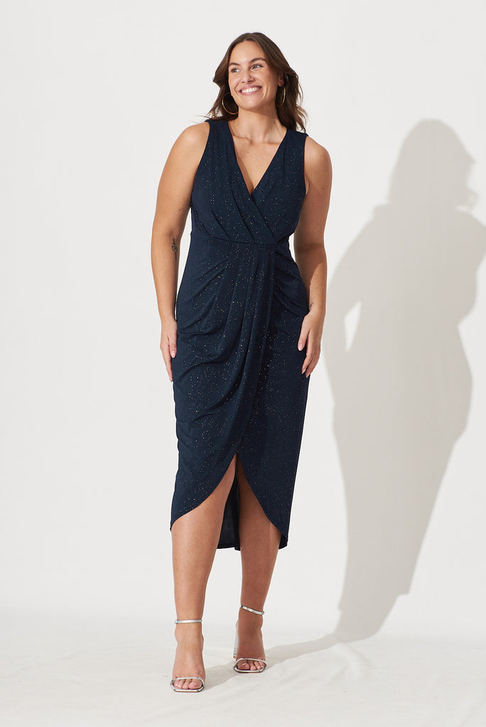 Amanda Midi Dress In Navy Glitter - full length