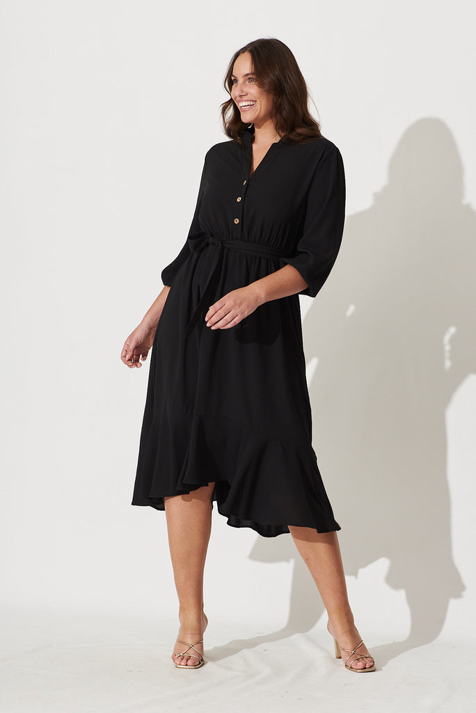 Jemimah Midi Dress In Black Crepe - full length