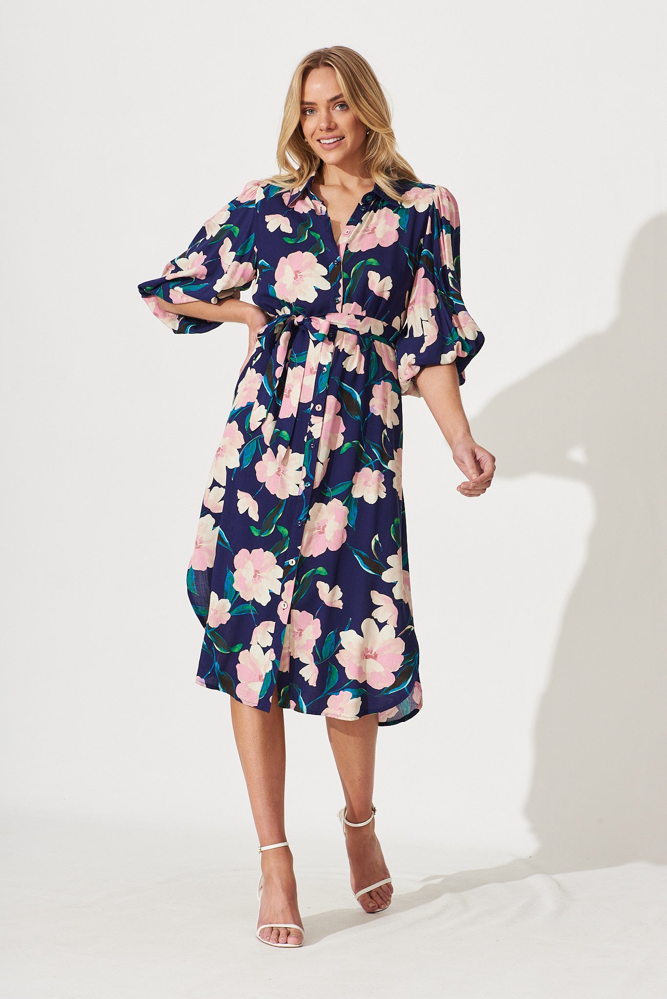 Navy and sale blush floral dress