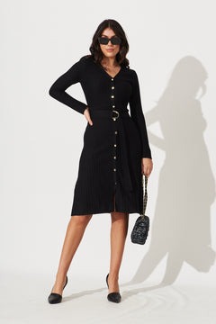 Wallis Midi Knit Dress In Black Cotton Blend St Frock