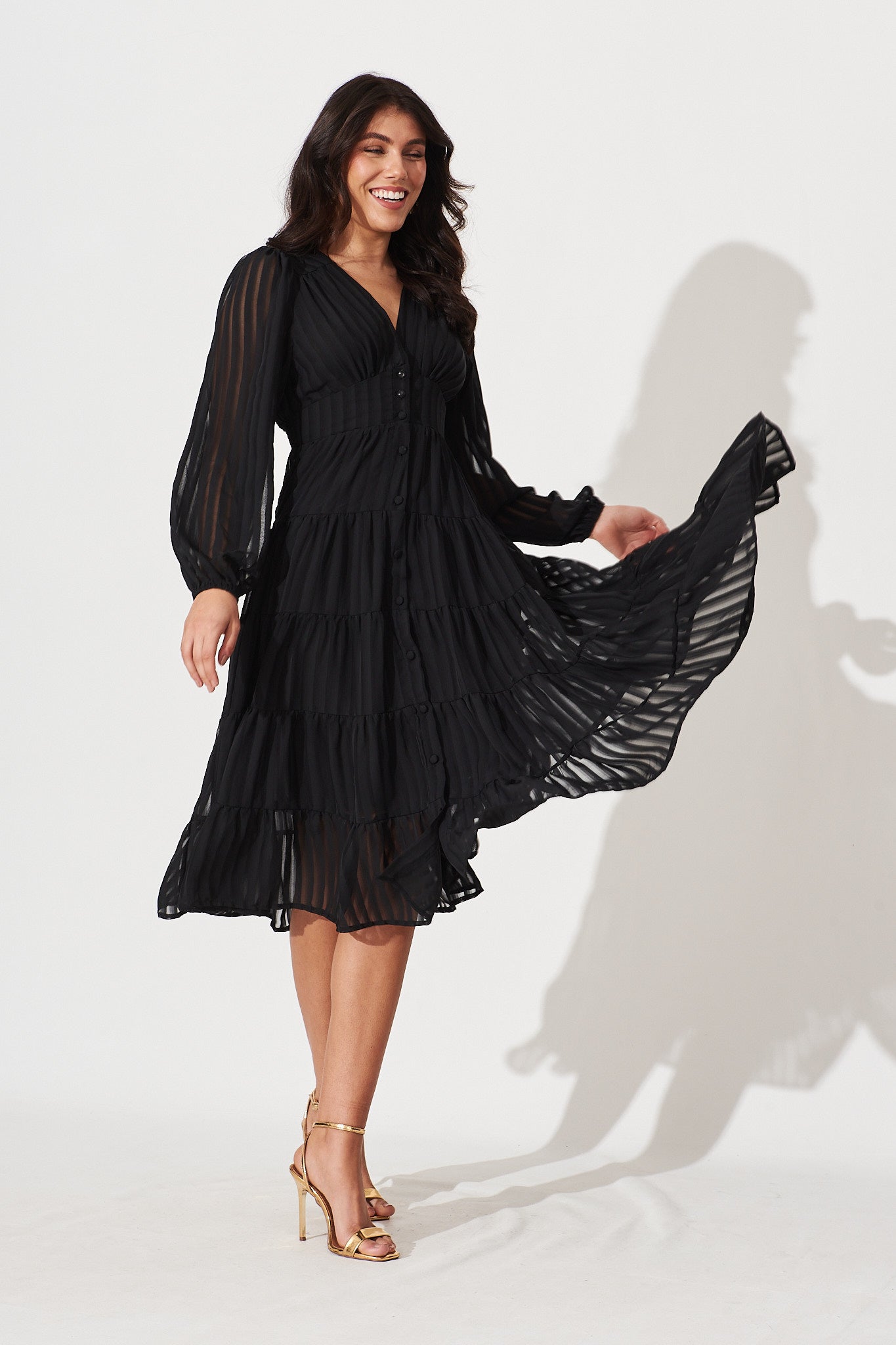 Modical Midi Dress In Black Chiffon - full length