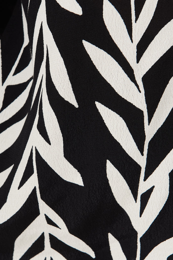 Aaliyah Shirt In Black With White Leaf Print - fabric