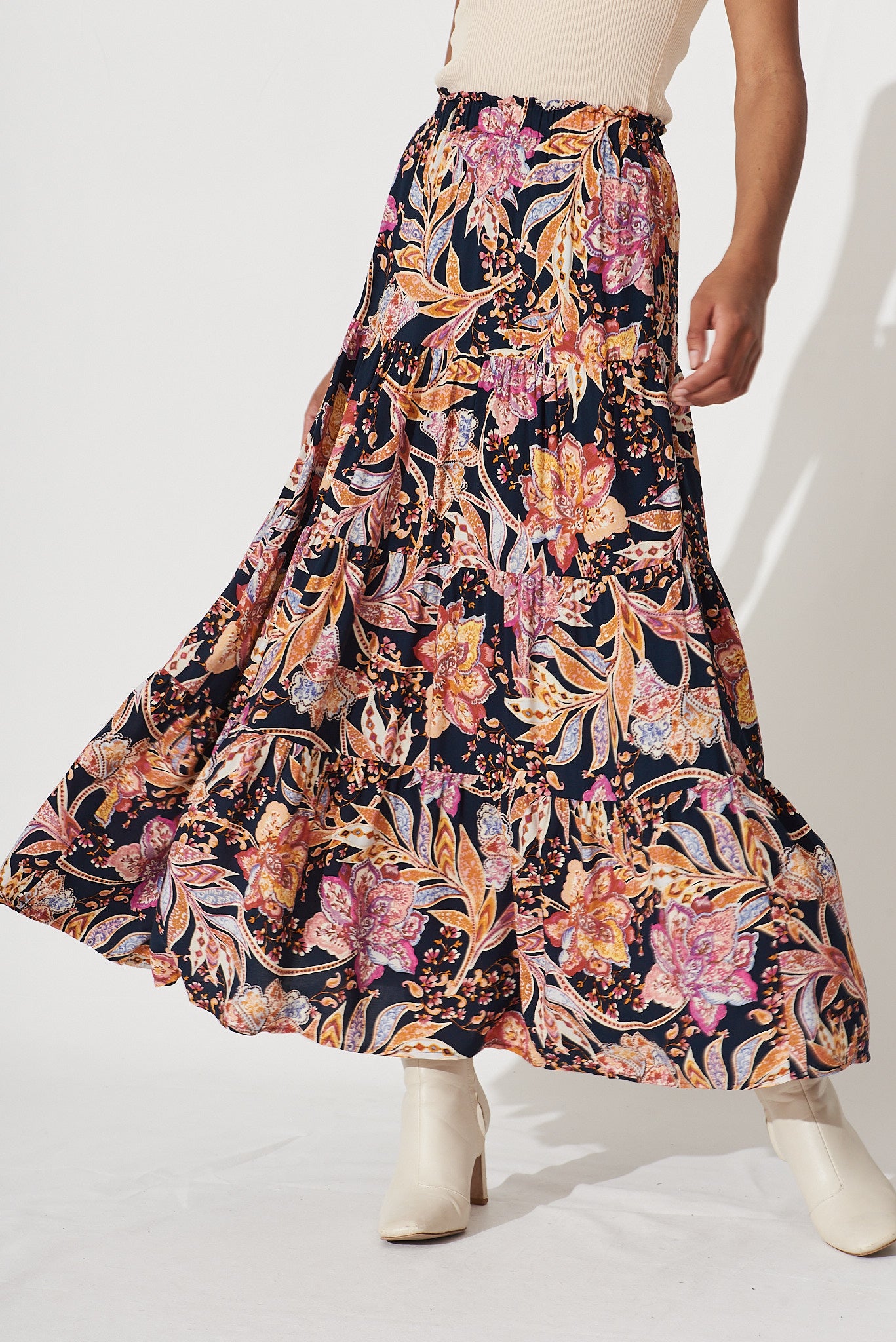 Yellow floral store maxi skirt