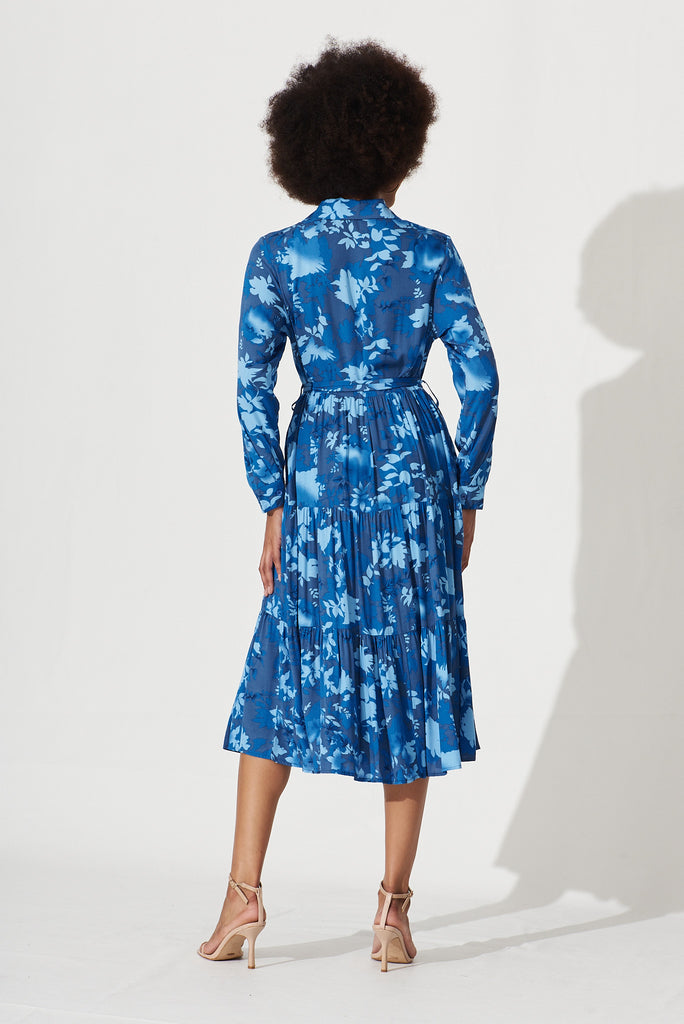 Laylani Midi Shirt Dress In Blue Floral - back