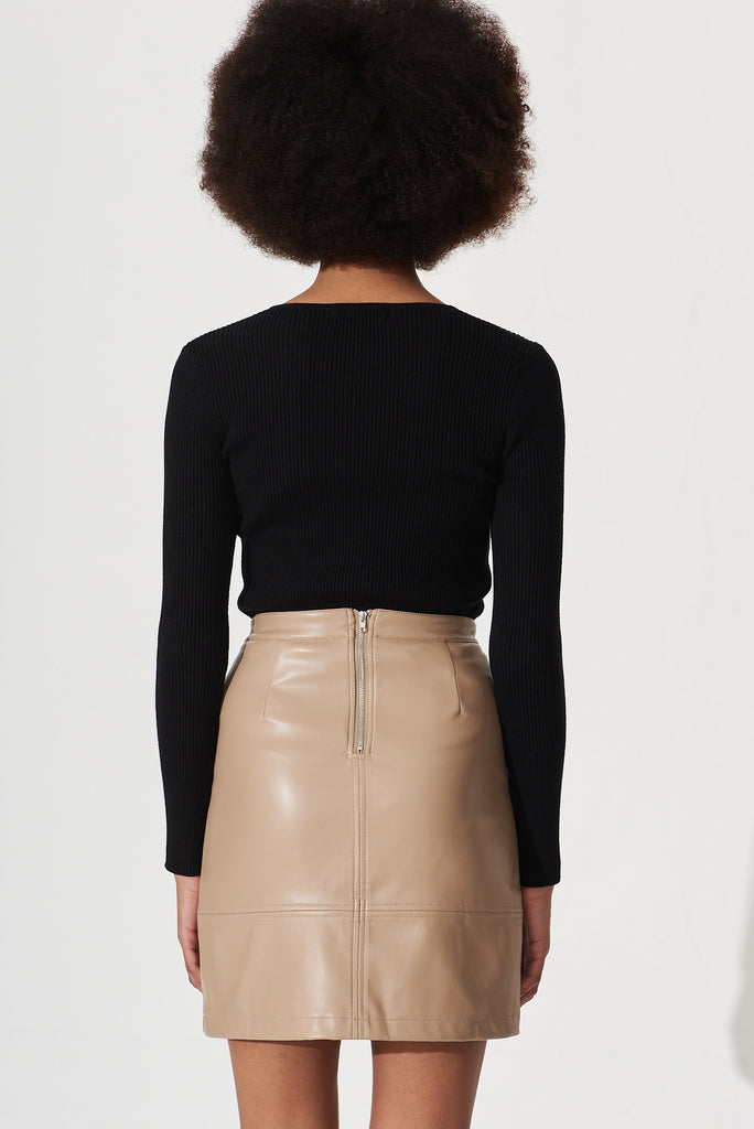 Teytey Leatherette Skirt In Taupe - back
