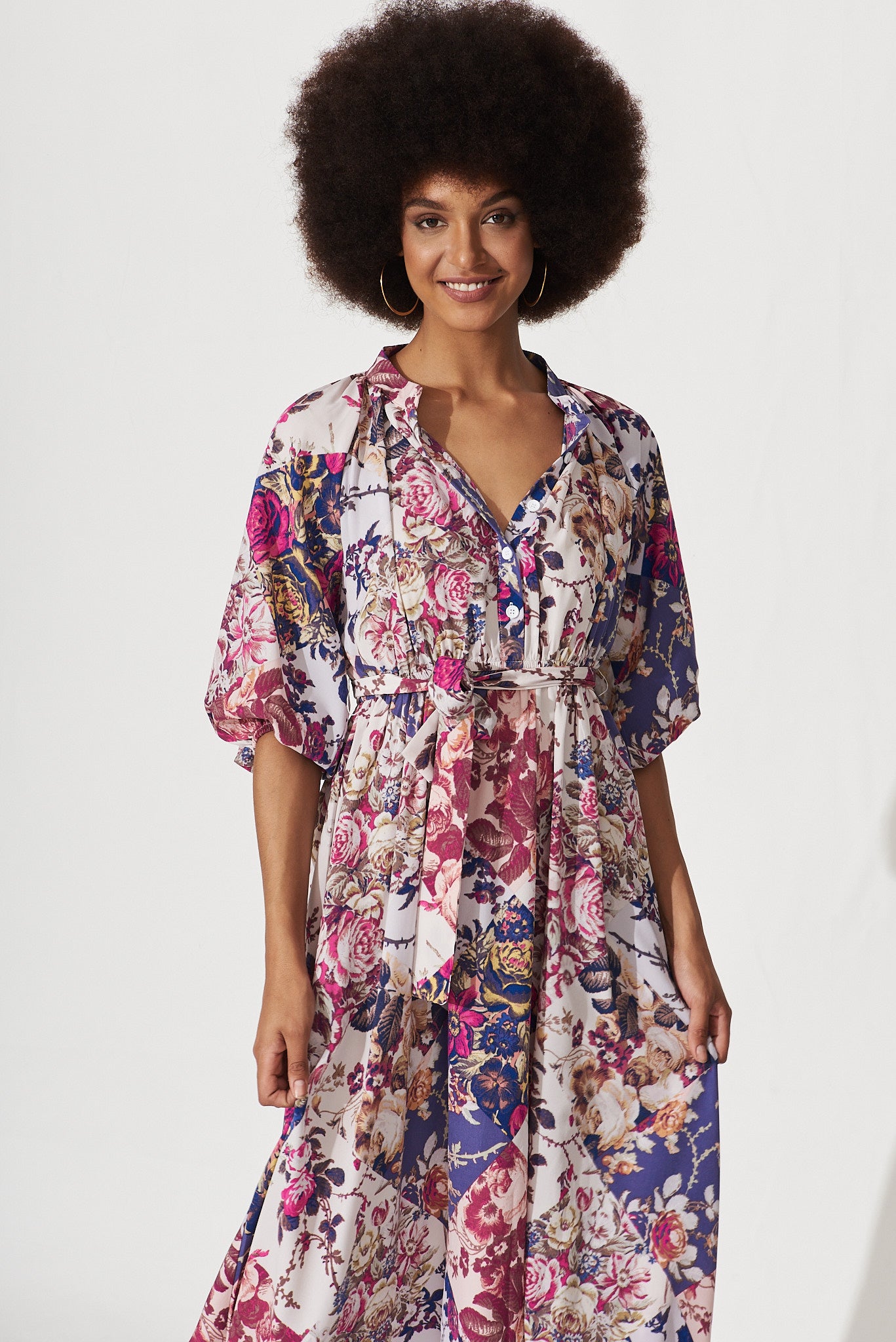 Bilgola Midi Shirt Dress In Lilac Patchwork Floral Print – St Frock