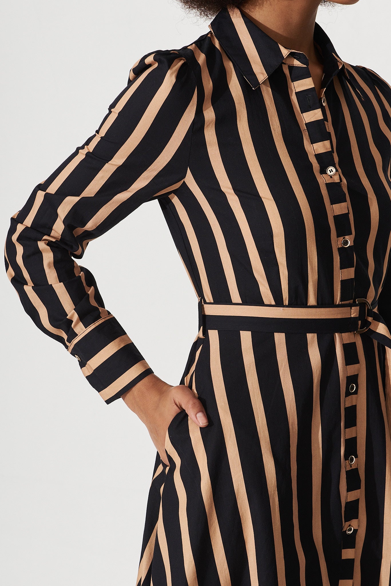 Black and clearance tan striped dress