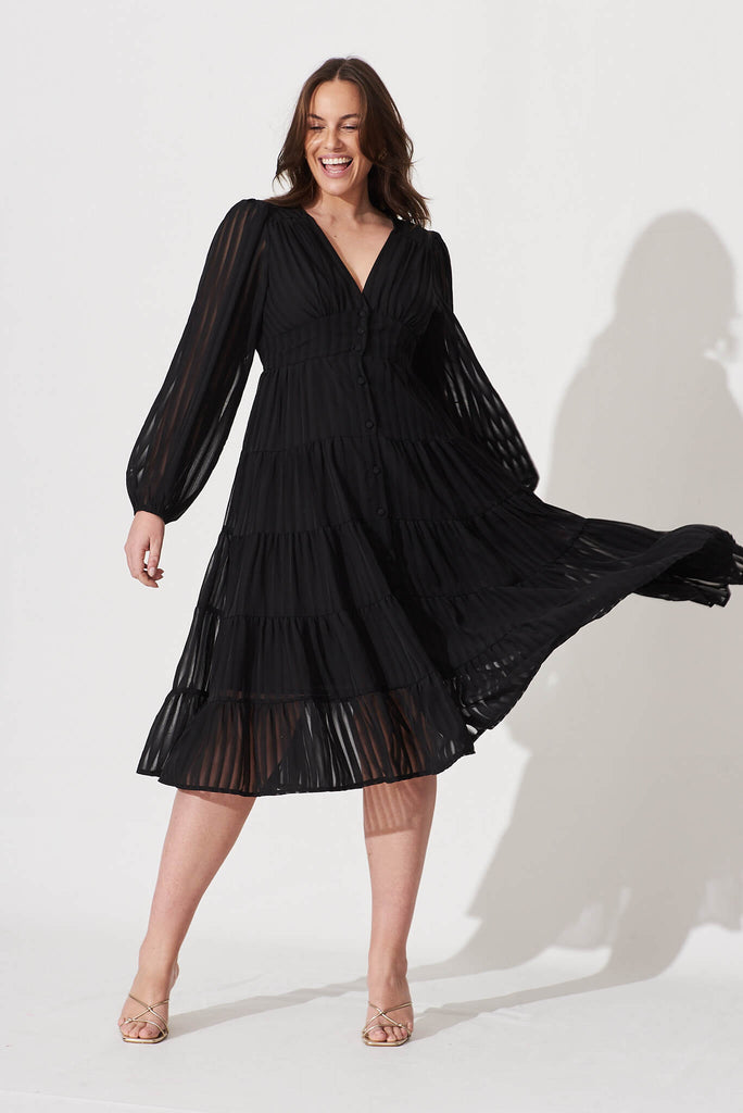 Modical Midi Dress In Black Chiffon - full length