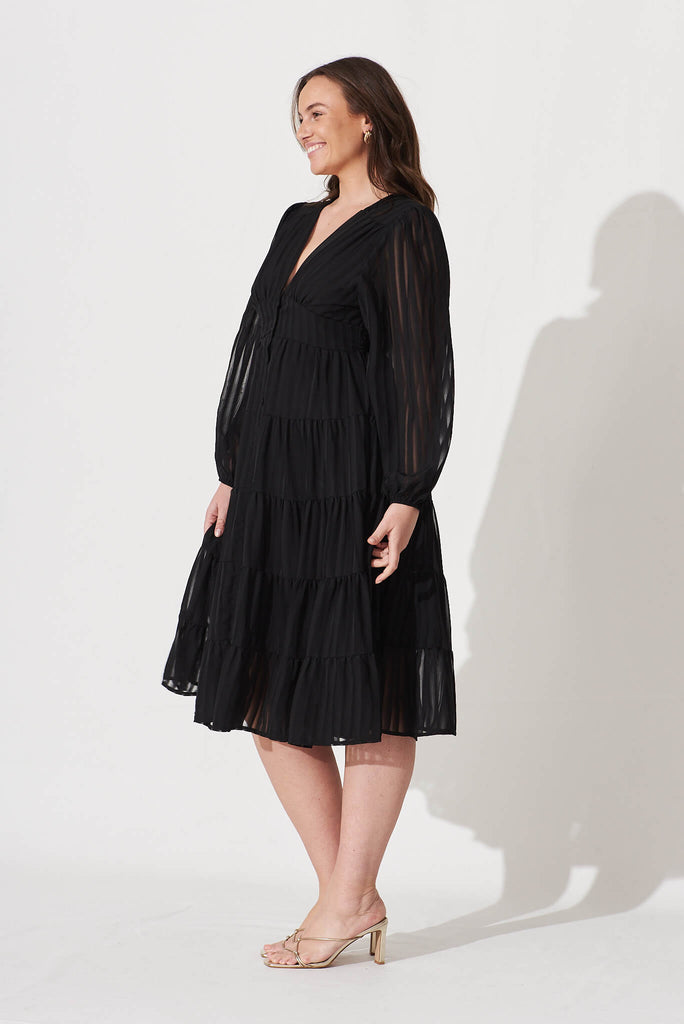 Modical Midi Dress In Black Chiffon - side