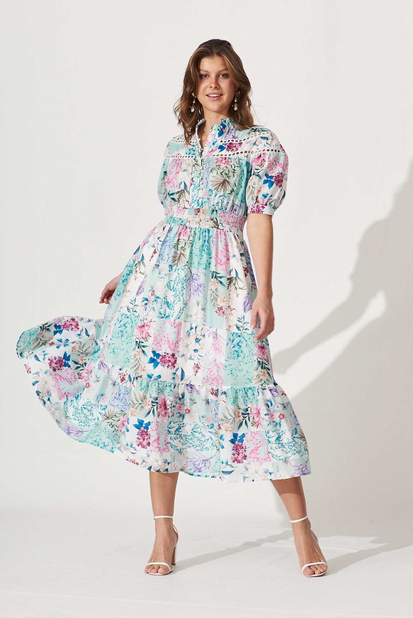 Nevis Midi Dress In Navy With White Floral Satin – St Frock