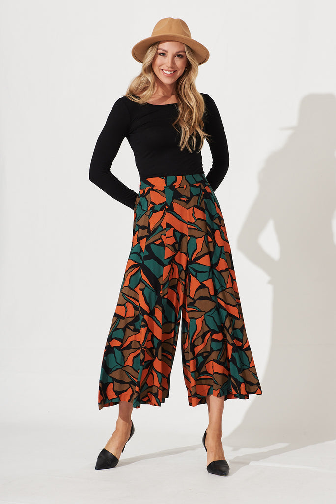 Pina Colada Pant In Multi Green With Rust Print - full length