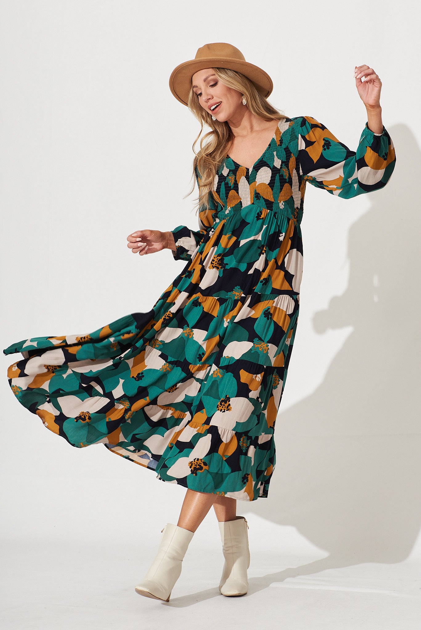 Mustard print outlet dress