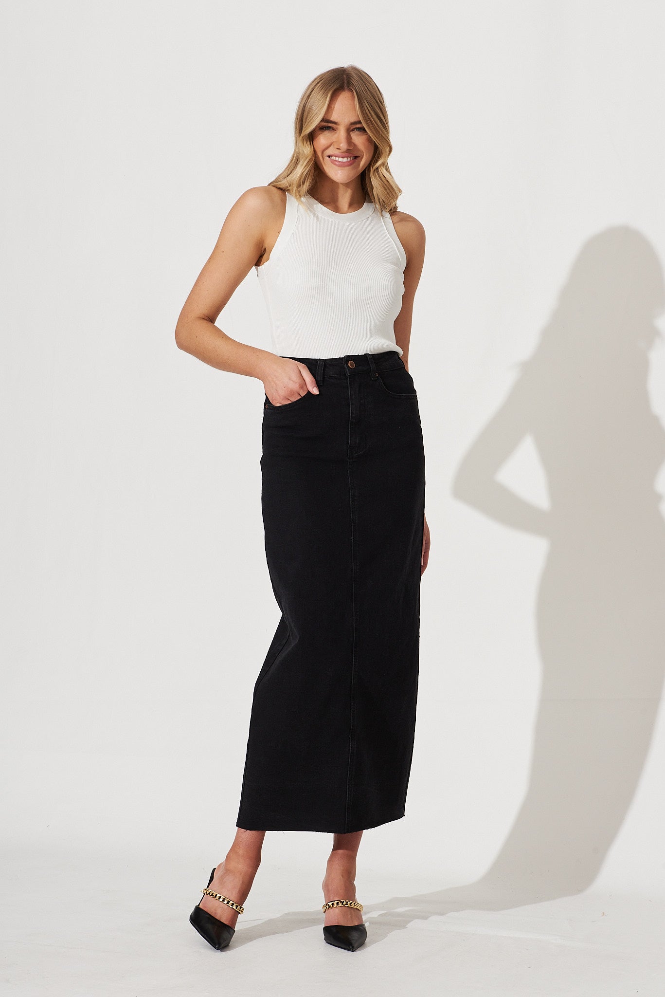 Black maxi hotsell jean skirt